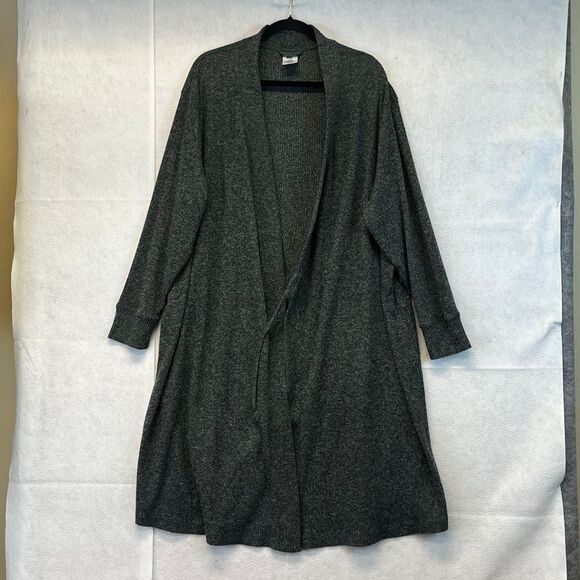 LANDS' END Lounge Set Women’s 2X Charcoal Gray Ribbed Robe & Pajama Pants 20-22W - Picture 1 of 16